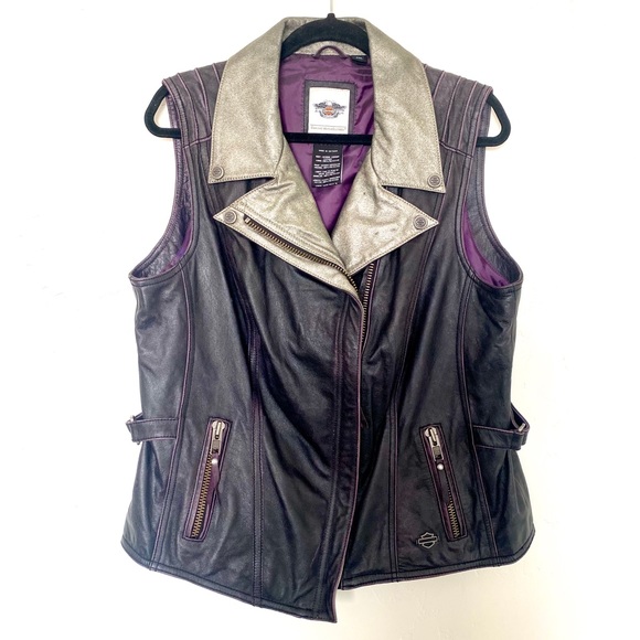 Harley-Davidson Jackets & Blazers - Harley Davidson Leather Metallic SilverPurple Vest